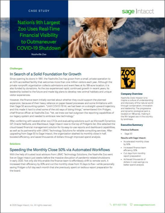 Sage Intacct Case Study: Nation’s 9th Largest Zoo Uses Real-Time Financial Visibility to Outmaneuver COVID-19 Shutdown